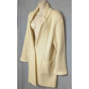 Vtg Women 70s 80s Wool Mohair Sweater Coat L Ivory Hong Kong Cottage Core Cozy